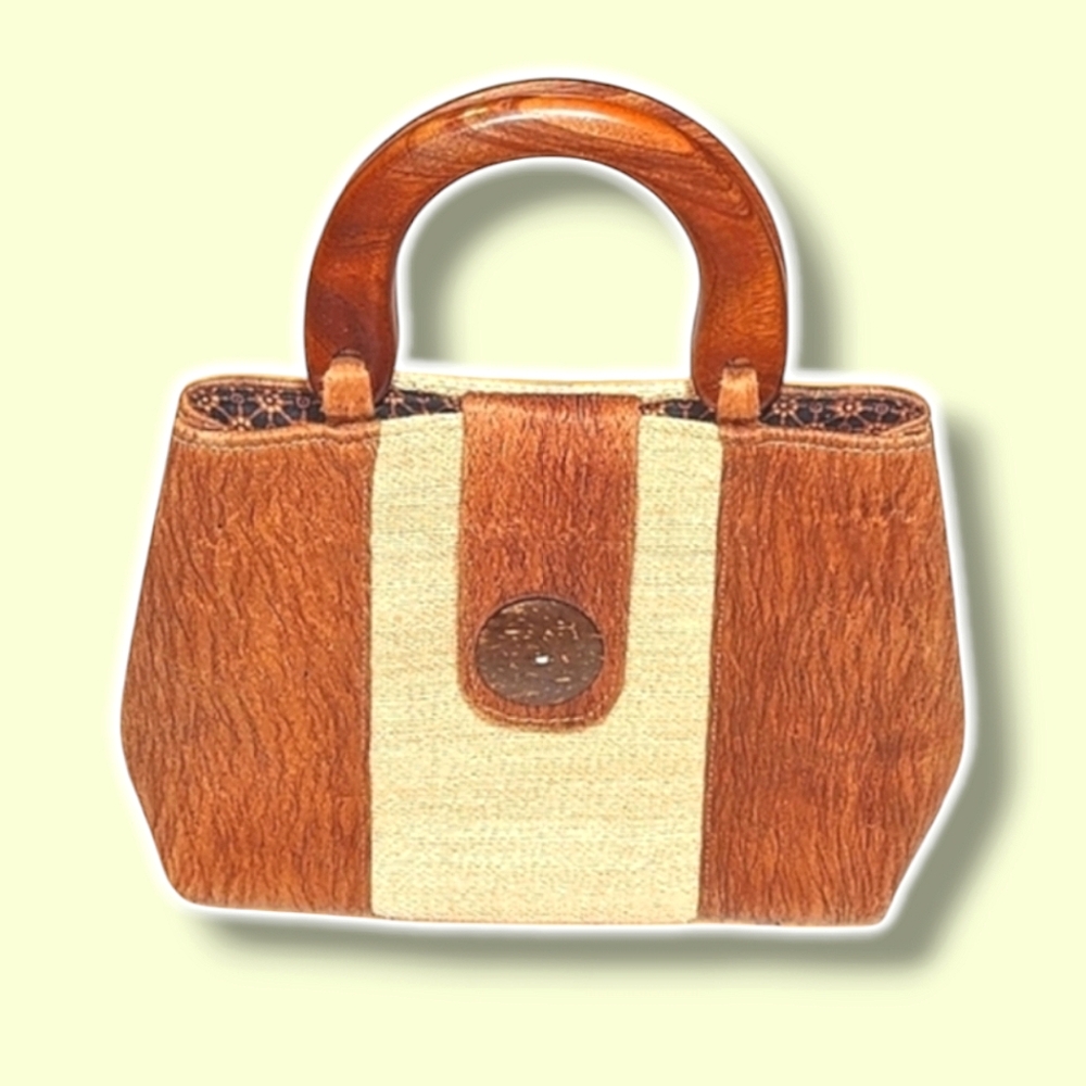 Boho Coastal 70s Bamboo Wood Handbag